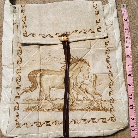 Handmade Leather Tote w/Horses From Mexico - Picture 4 of 8
